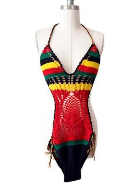 Handmade Rasta Crochet Monokini One Piece Swimsuit Boho Festival Fits Most
